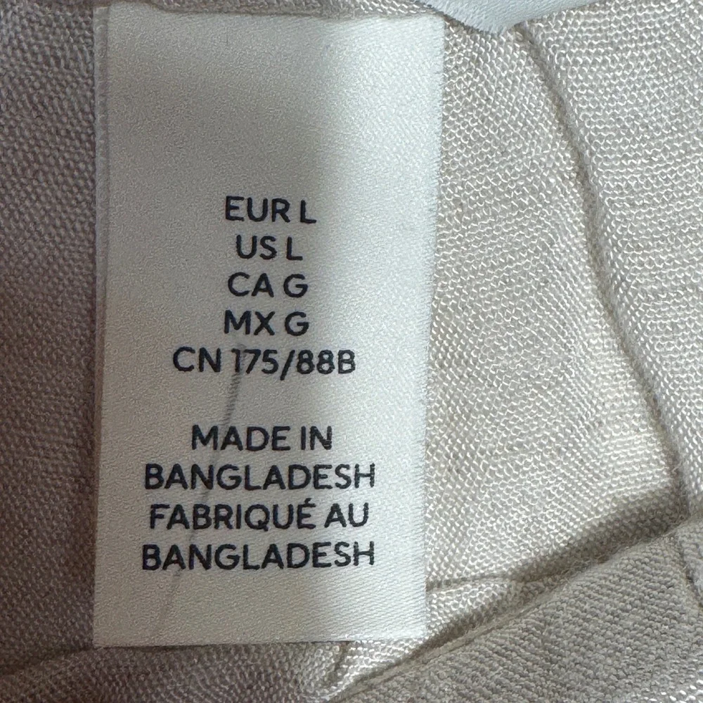 HM Linen Blend Pants Women L‎ Beige Wide Leg Drawstring Lagenlook Natural Fiber